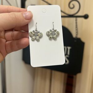 Pale Goldish Silver Butterfly Earrings with rhinestones